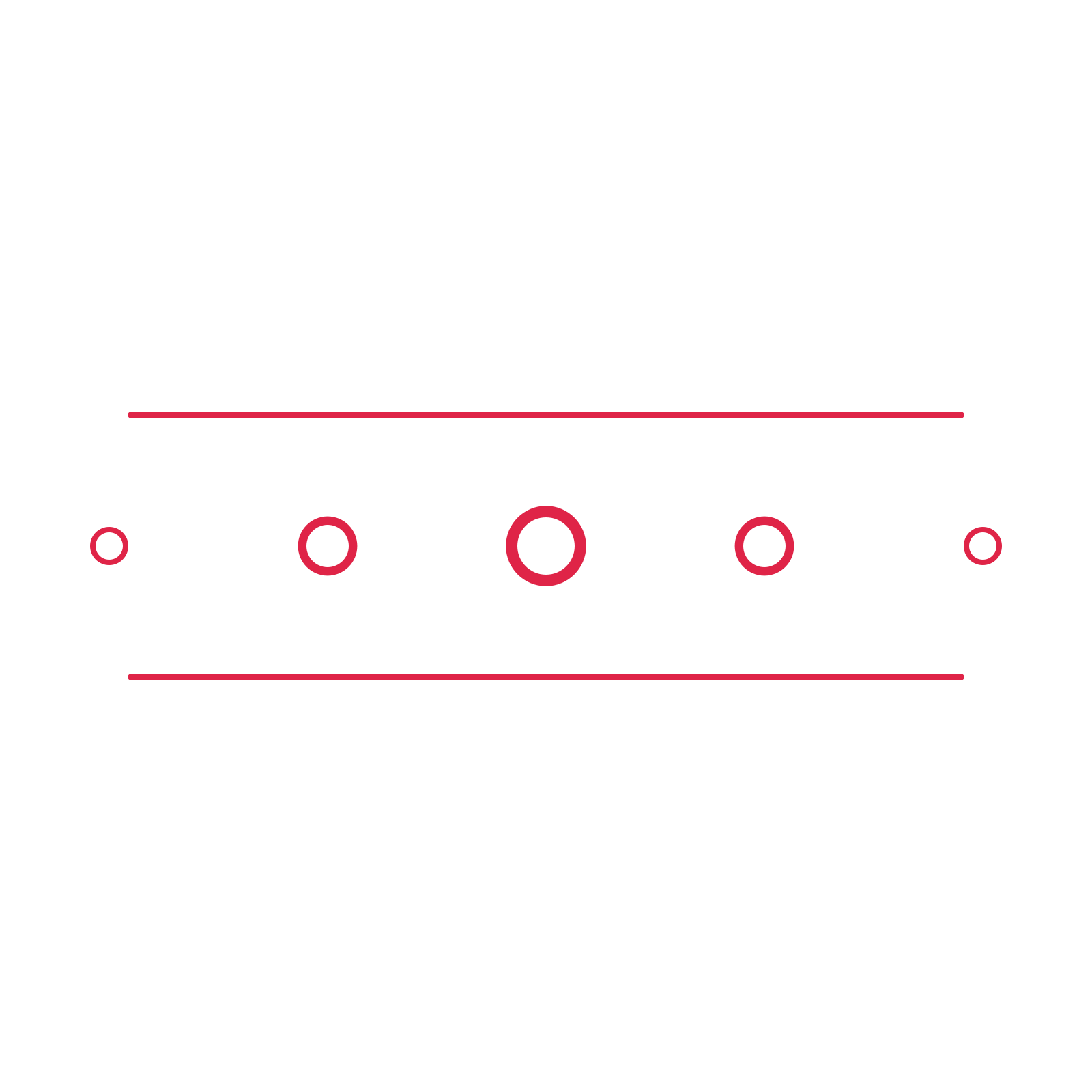 A decorative divider with 5 ring motifs arranged in a tapered, between two fine horizontal rules.