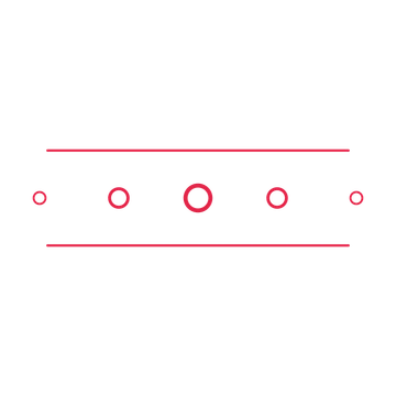 A decorative divider with 5 ring motifs arranged in a tapered, between two fine horizontal rules.