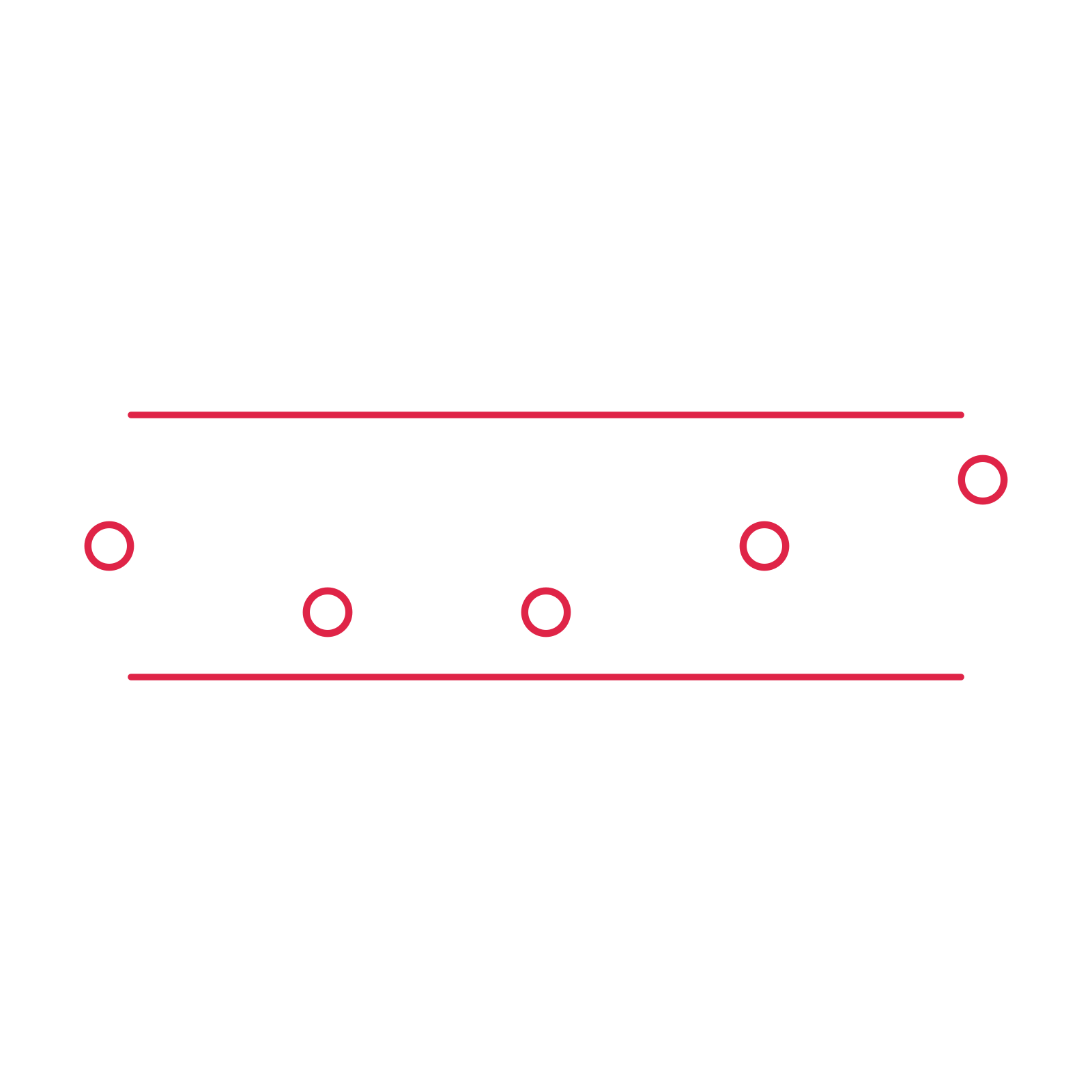 A decorative divider with 5 ring motifs arranged in a wave, between two fine horizontal rules.