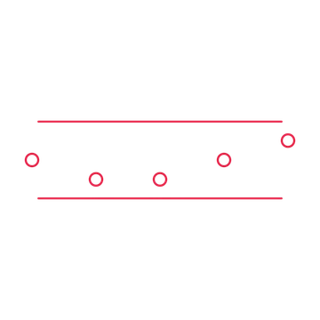 A decorative divider with 5 ring motifs arranged in a wave, between two fine horizontal rules.
