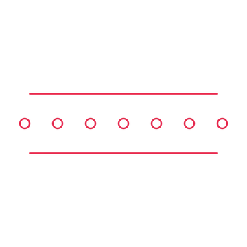 A decorative divider with 7 ring motifs arranged in a line, between two fine horizontal rules.