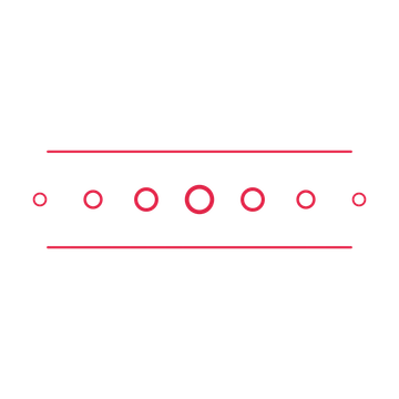 A decorative divider with 7 ring motifs arranged in a tapered, between two fine horizontal rules.