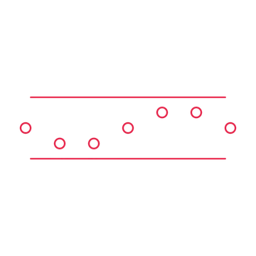A decorative divider with 7 ring motifs arranged in a wave, between two fine horizontal rules.
