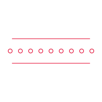 A decorative divider with 9 ring motifs arranged in a line, between two fine horizontal rules.