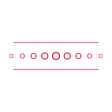 A decorative divider with 9 ring motifs arranged in a tapered, between two fine horizontal rules.