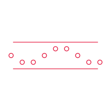 A decorative divider with 9 ring motifs arranged in a wave, between two fine horizontal rules.