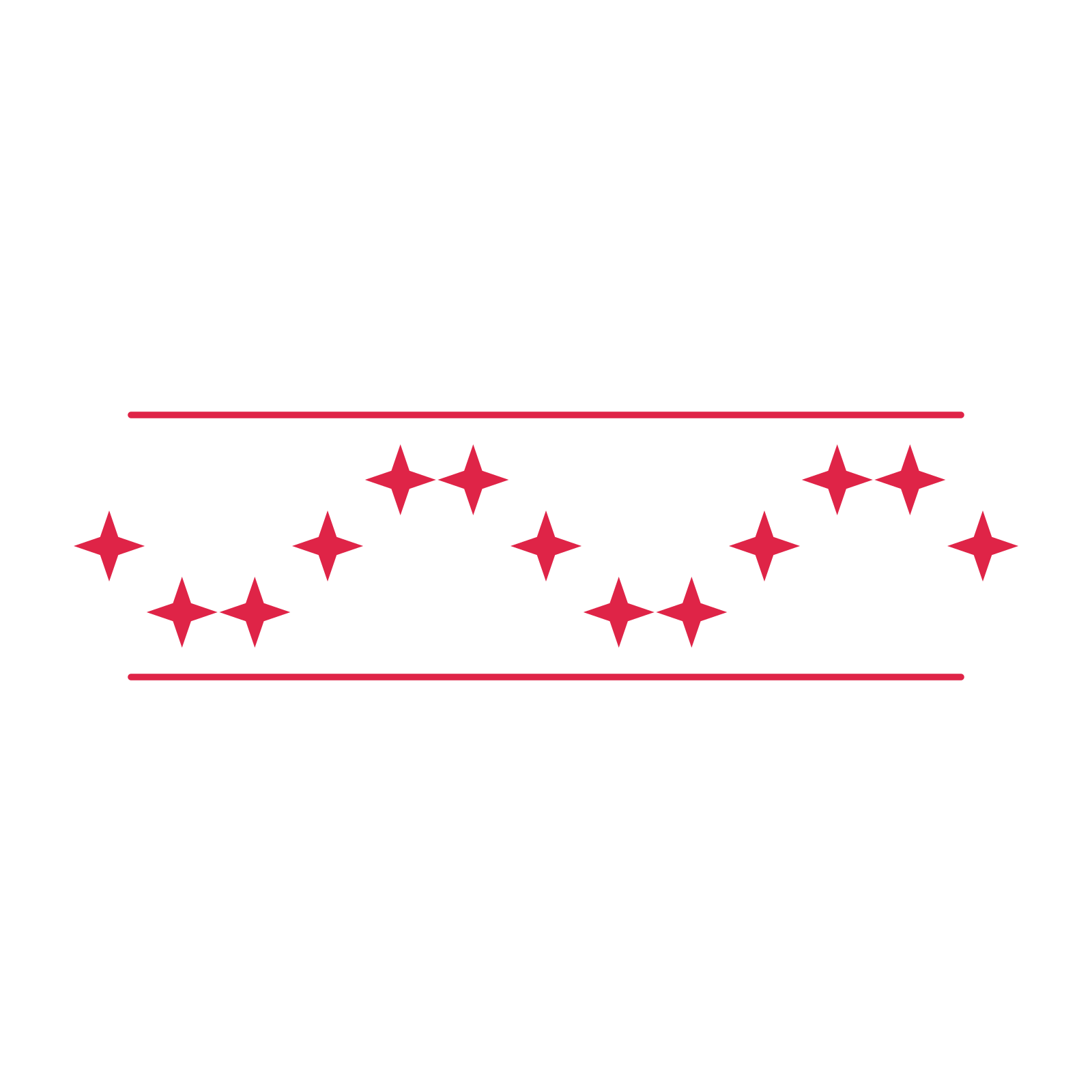 A decorative divider with 13 sparkle motifs arranged in a wave, between two fine horizontal rules.