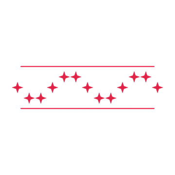 A decorative divider with 13 sparkle motifs arranged in a wave, between two fine horizontal rules.
