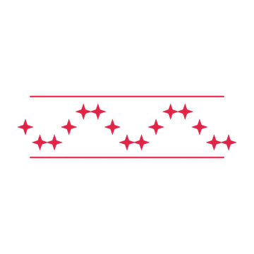 A decorative divider with 15 sparkle motifs arranged in a wave, between two fine horizontal rules.