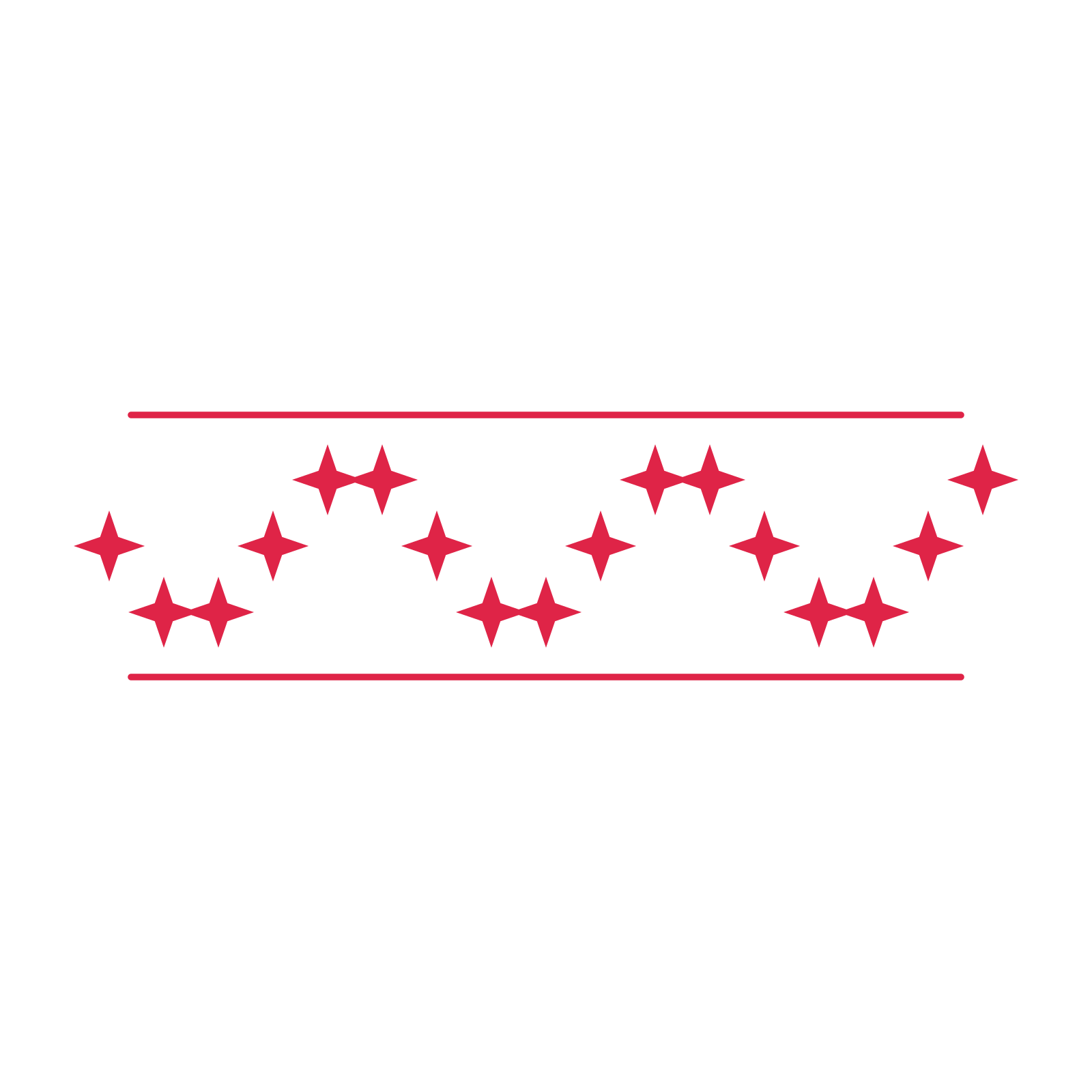 A decorative divider with 17 sparkle motifs arranged in a wave, between two fine horizontal rules.