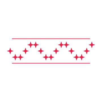 A decorative divider with 17 sparkle motifs arranged in a wave, between two fine horizontal rules.