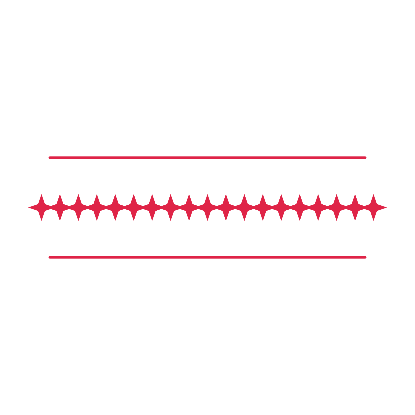 A decorative divider with 19 sparkle motifs arranged in a line, between two fine horizontal rules.