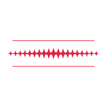 A decorative divider with 19 sparkle motifs arranged in a tapered, between two fine horizontal rules.