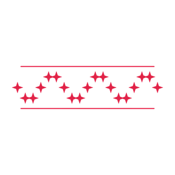A decorative divider with 19 sparkle motifs arranged in a wave, between two fine horizontal rules.