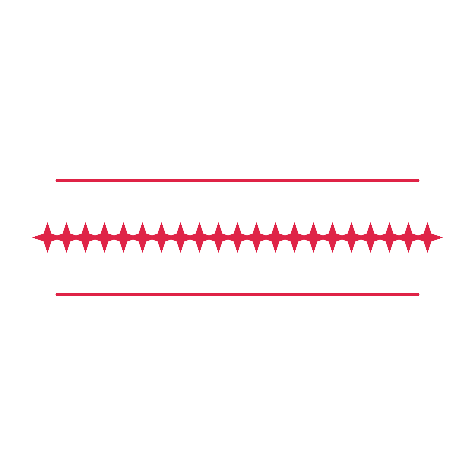 A decorative divider with 21 sparkle motifs arranged in a line, between two fine horizontal rules.