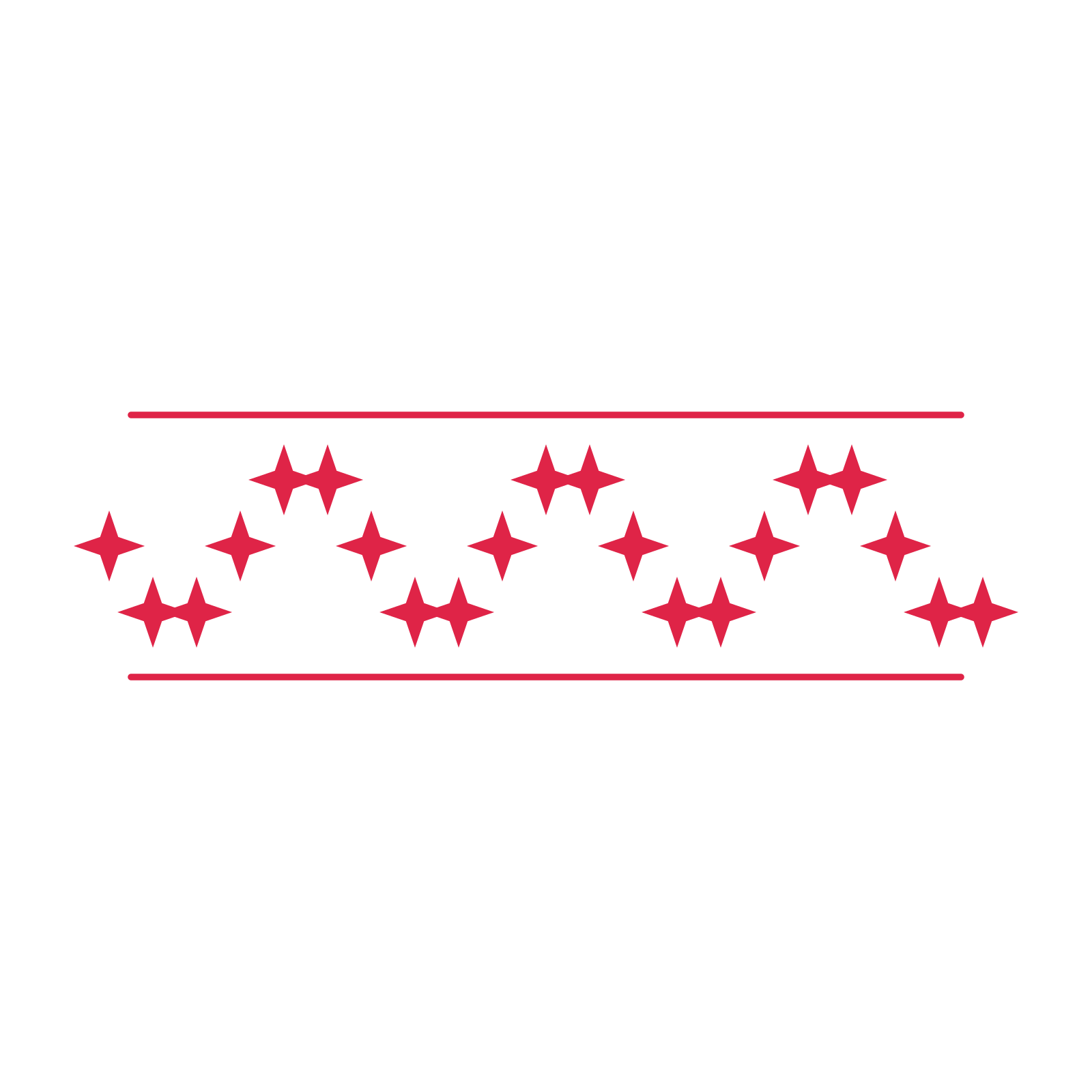 A decorative divider with 21 sparkle motifs arranged in a wave, between two fine horizontal rules.