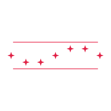 A decorative divider with 7 sparkle motifs arranged in a wave, between two fine horizontal rules.