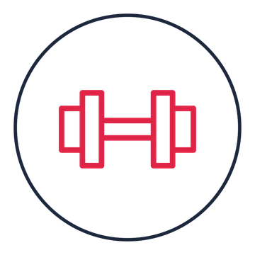 Fitness dumbbell drawn as a medallion icon with clean rounded lines.