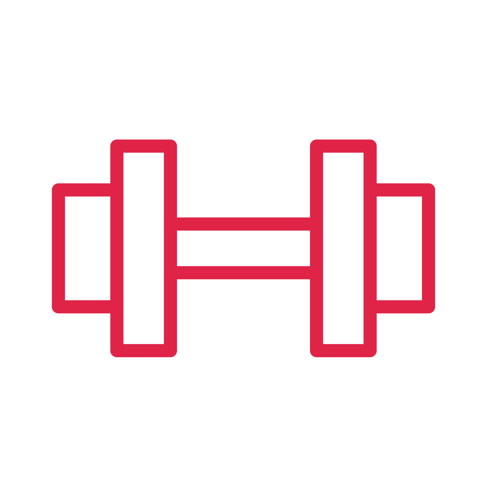 Fitness dumbbell drawn as an outline icon with clean rounded lines.