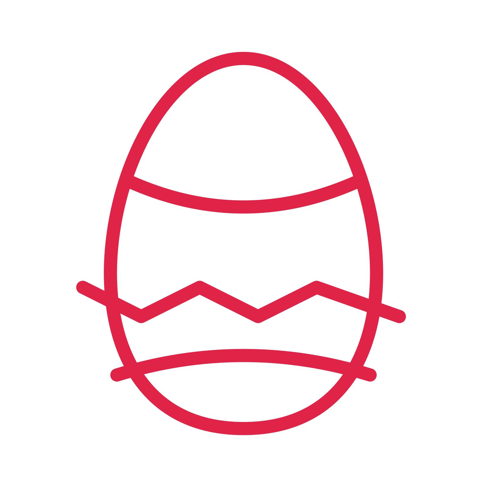Decorated Easter egg drawn as an outline icon with clean rounded lines.