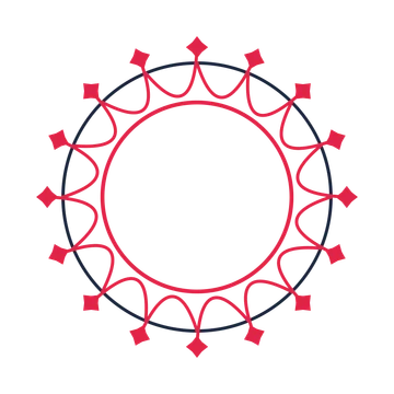 A circular emblem with 16 diamond motifs, fine concentric rings and a interlaced structure.
