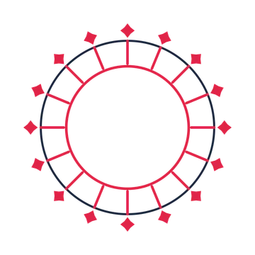 A circular emblem with 16 diamond motifs, fine concentric rings and a spokes structure.