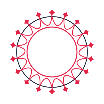 A circular emblem with 18 diamond motifs, fine concentric rings and a interlaced structure.