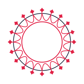 A circular emblem with 20 diamond motifs, fine concentric rings and a interlaced structure.
