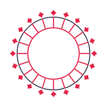 A circular emblem with 20 diamond motifs, fine concentric rings and a spokes structure.