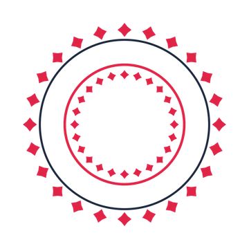 A circular emblem with 24 diamond motifs, fine concentric rings and a double orbit structure.