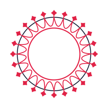 A circular emblem with 24 diamond motifs, fine concentric rings and a interlaced structure.