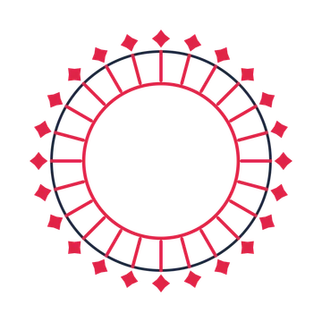A circular emblem with 24 diamond motifs, fine concentric rings and a spokes structure.