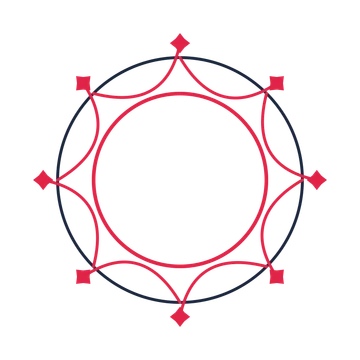 A circular emblem with 8 diamond motifs, fine concentric rings and a interlaced structure.