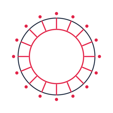 A circular emblem with 16 dot motifs, fine concentric rings and a spokes structure.