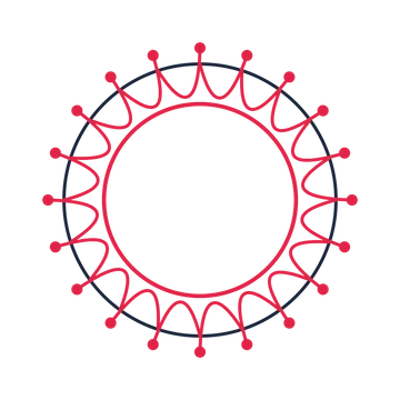 A circular emblem with 20 dot motifs, fine concentric rings and a interlaced structure.