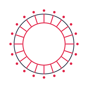 A circular emblem with 20 dot motifs, fine concentric rings and a spokes structure.