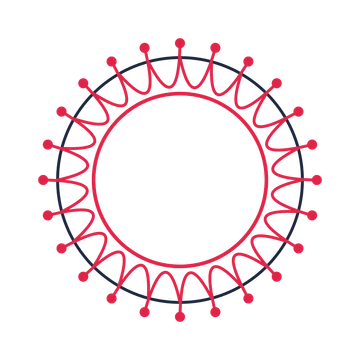 A circular emblem with 24 dot motifs, fine concentric rings and a interlaced structure.
