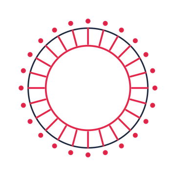 A circular emblem with 24 dot motifs, fine concentric rings and a spokes structure.