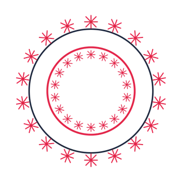 A circular emblem with 18 fan motifs, fine concentric rings and a double orbit structure.