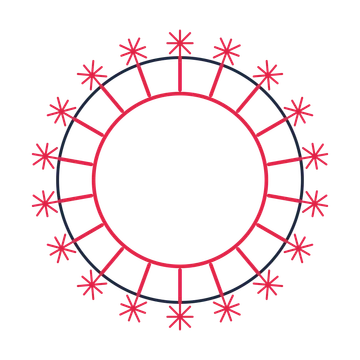 A circular emblem with 18 fan motifs, fine concentric rings and a spokes structure.
