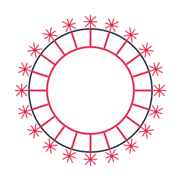 A circular emblem with 20 fan motifs, fine concentric rings and a spokes structure.