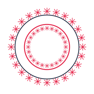 A circular emblem with 24 fan motifs, fine concentric rings and a double orbit structure.