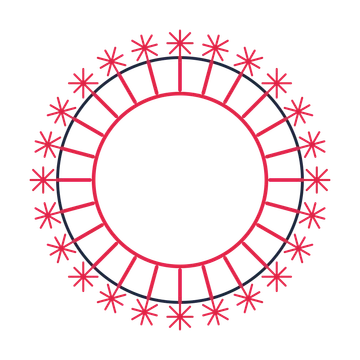 A circular emblem with 24 fan motifs, fine concentric rings and a spokes structure.