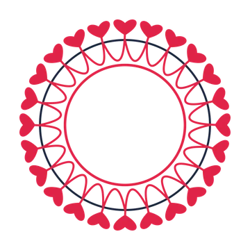 A circular emblem with 24 heart motifs, fine concentric rings and a interlaced structure.