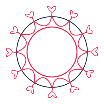 A circular emblem with 12 loop motifs, fine concentric rings and a interlaced structure.