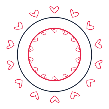 A circular emblem with 14 loop motifs, fine concentric rings and a double orbit structure.