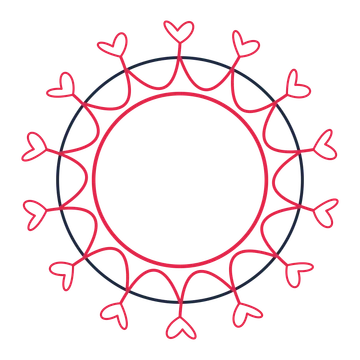 A circular emblem with 14 loop motifs, fine concentric rings and a interlaced structure.