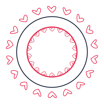 A circular emblem with 18 loop motifs, fine concentric rings and a double orbit structure.