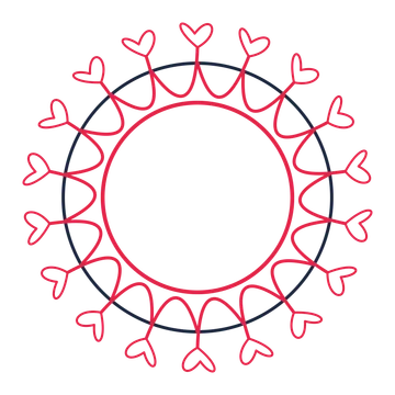A circular emblem with 18 loop motifs, fine concentric rings and a interlaced structure.