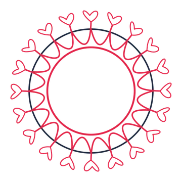 A circular emblem with 20 loop motifs, fine concentric rings and a interlaced structure.